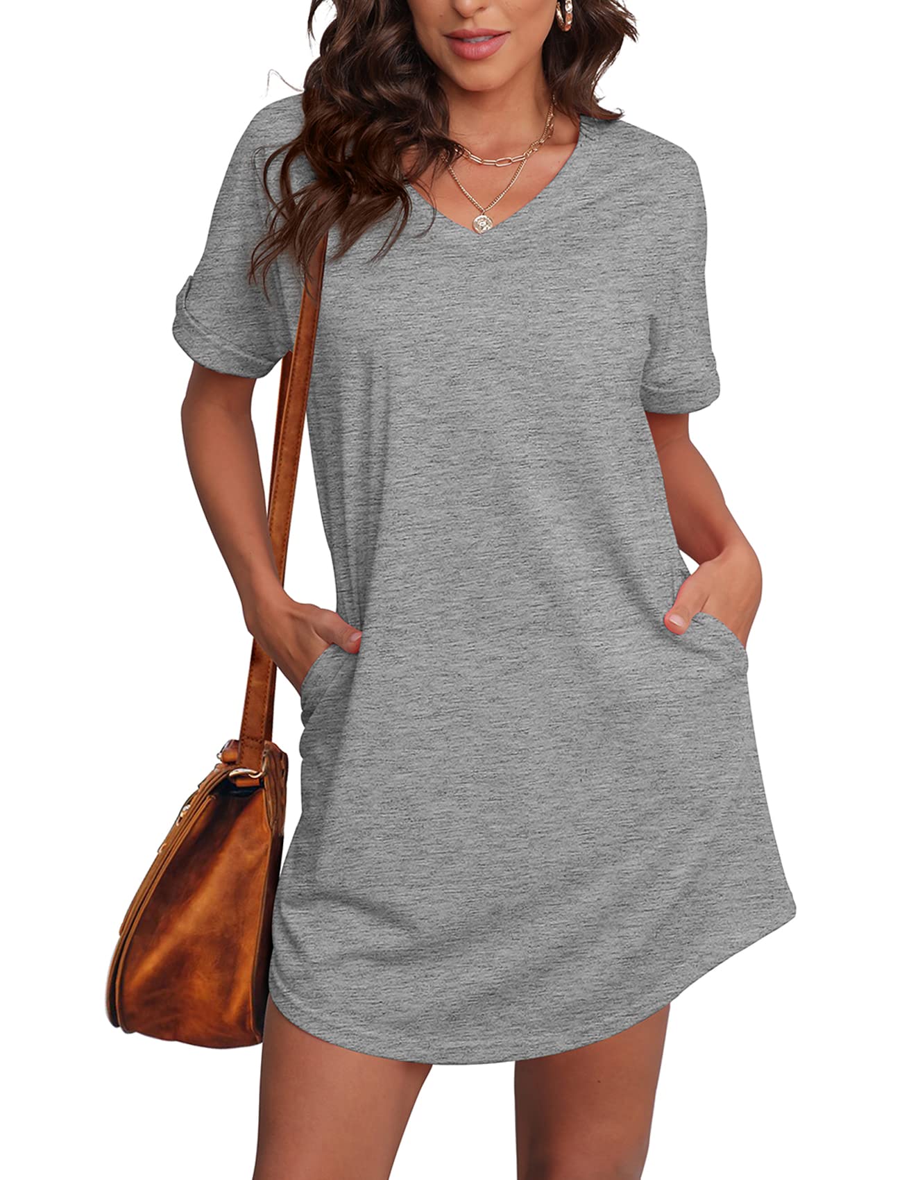 Women's Summer Short Sleeve Pocket T-Shirt Dress - Casual Flowy Comfortable Dress with Pockets for Beach, Vacation & Everyday Wear