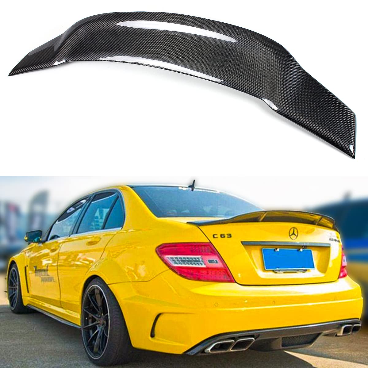 Carbon Fiber Duckbill Highkick Trunk Spoiler Wing for 2008-2014 Mercedes Benz W204 C250 C300 C63 AMG C-Class Sedan - Lightweight Aerodynamic Upgrade for Enhanced Sporty Style & Performance