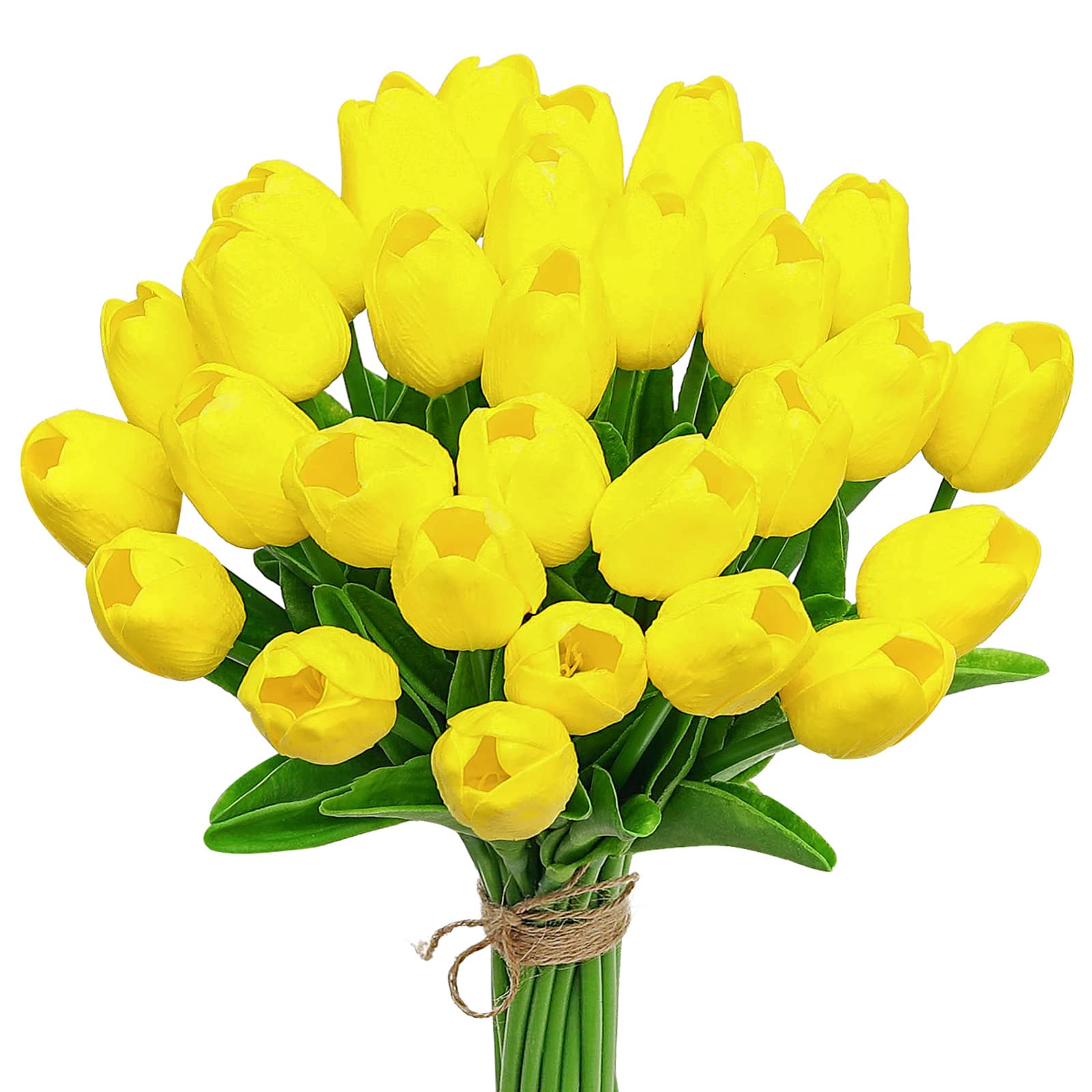 30 Pcs Real Touch Artificial Tulip Flowers - Faux Latex Tulip Stems for Wedding, Party & Home Decor - Vibrant Yellow Fake Flowers for Centerpieces, Bouquets, and Seasonal Home Decoration