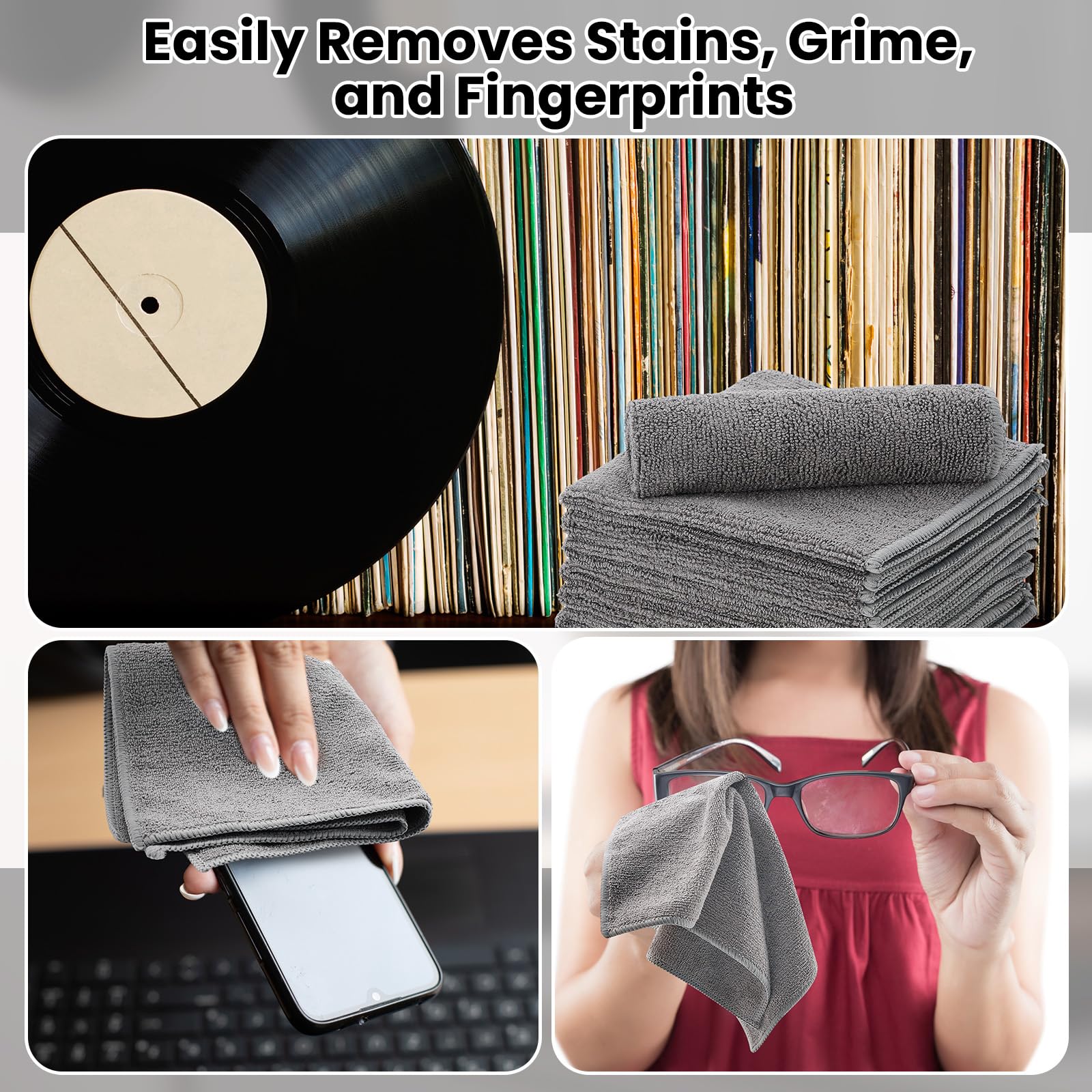 Honeydak 8-Pack Anti-Static Microfiber Cleaning Cloths for Vinyl Records, Glasses, TV Screens & Laptops – Ultra-Soft Scratch-Free Dust Removal for Audiophiles & Electronics