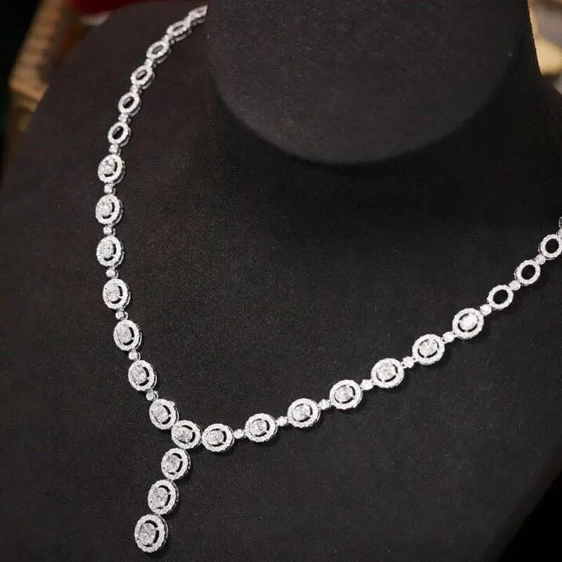 Luxury 18K Solid White Gold Oval Diamond Necklace - 7.50ct Natural Diamonds for Women, Perfect Gift for Engagement Party & Anniversary Jewelry | Elegant Evening Wear & Special Occasion Accessory