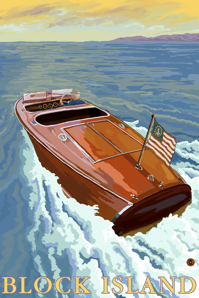 Block Island Rhode Island Wooden Boat - 16x24 Hand Signed Giclee Art Print, Vivid Textured Wall Decor for Living Room, Office & Coastal Home
