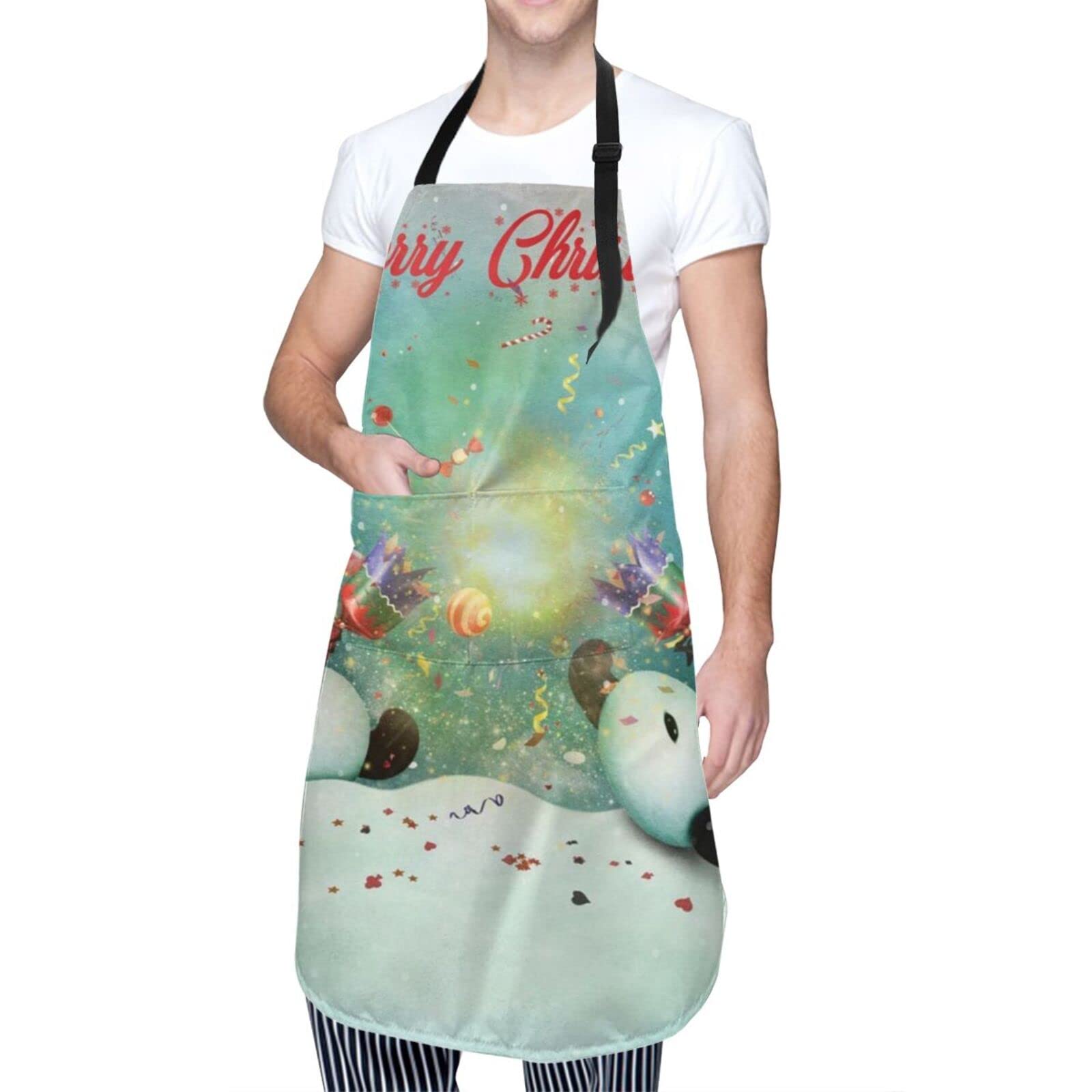 Christmas Kitchen Apron with Pockets - Adjustable for Cooking, BBQ & Gifts