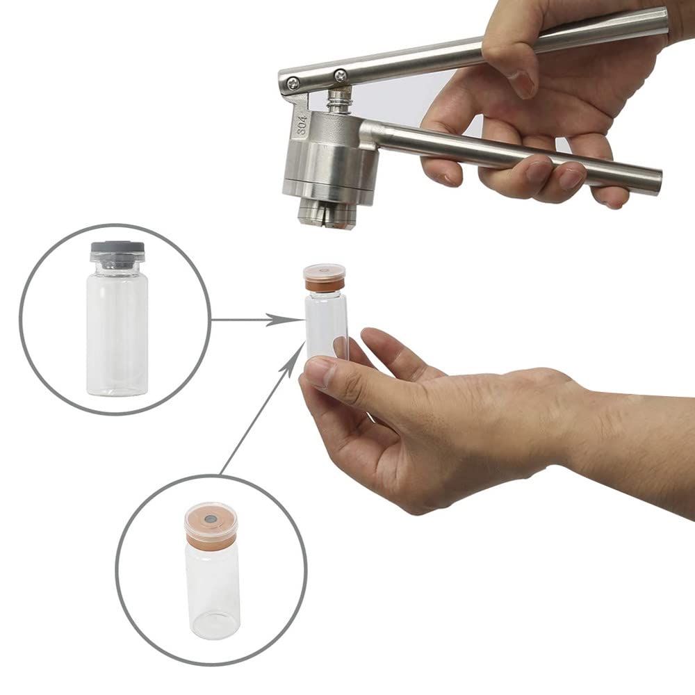 Stainless Steel Manual Vial Crimper - 11mm Aluminum Seal Capper Tool for Flip-Off Caps | Perfect for Pharmacy, Lab & Home Brewing Bottle Sealing