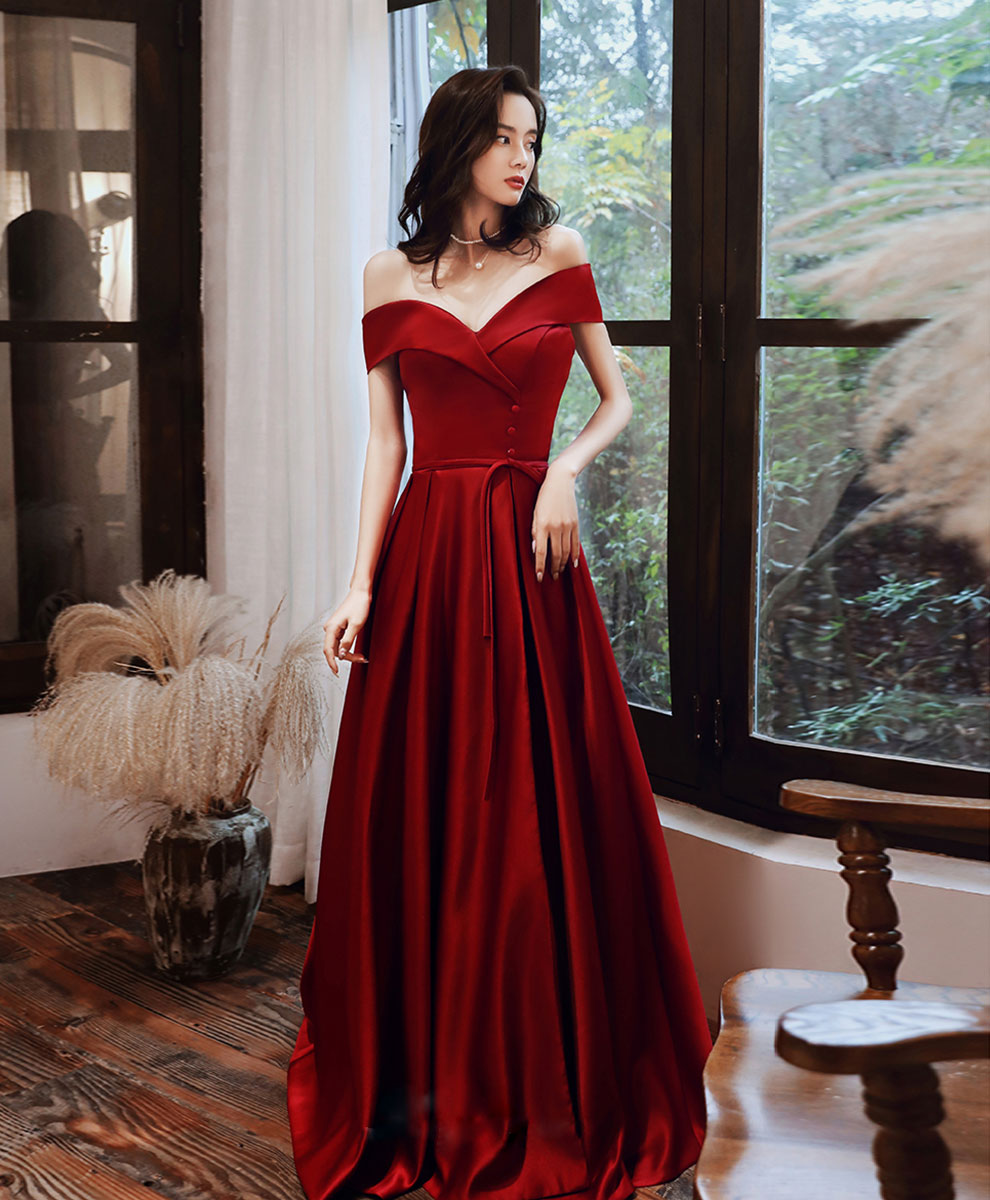 Elegant V-Neck Off-Shoulder Satin Long Prom Dress for Evening Gowns & Formal Events - Perfect for Homecoming, Wedding Guest, and Special Occasions