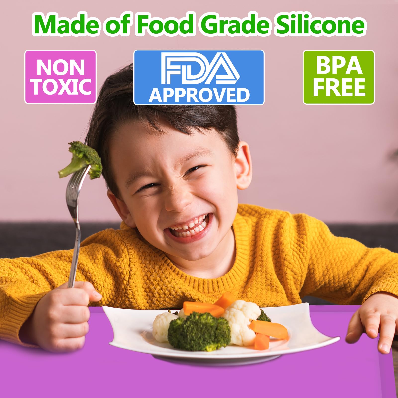 Non-Slip Silicone Placemats for Kids & Toddlers - Heat Resistant, Washable Baby Dining Mats (3 Pack) - Perfect for High Chairs, Restaurant Tables & Mess-Free Mealtime