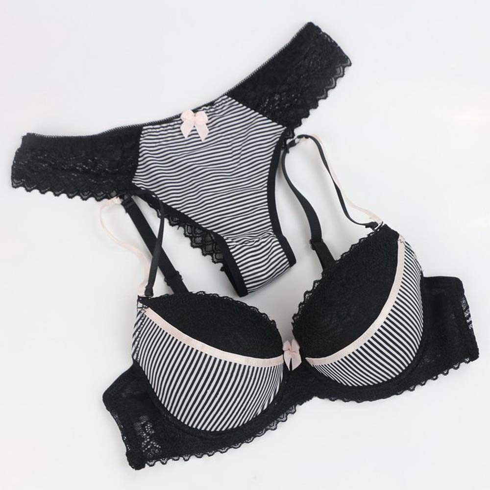 Swbreety Women's Lace Bra and Panty Set - Striped Lingerie with Bowknot & Underwire Support | Sexy Comfort for Everyday Wear, Date Night & Special Occasions