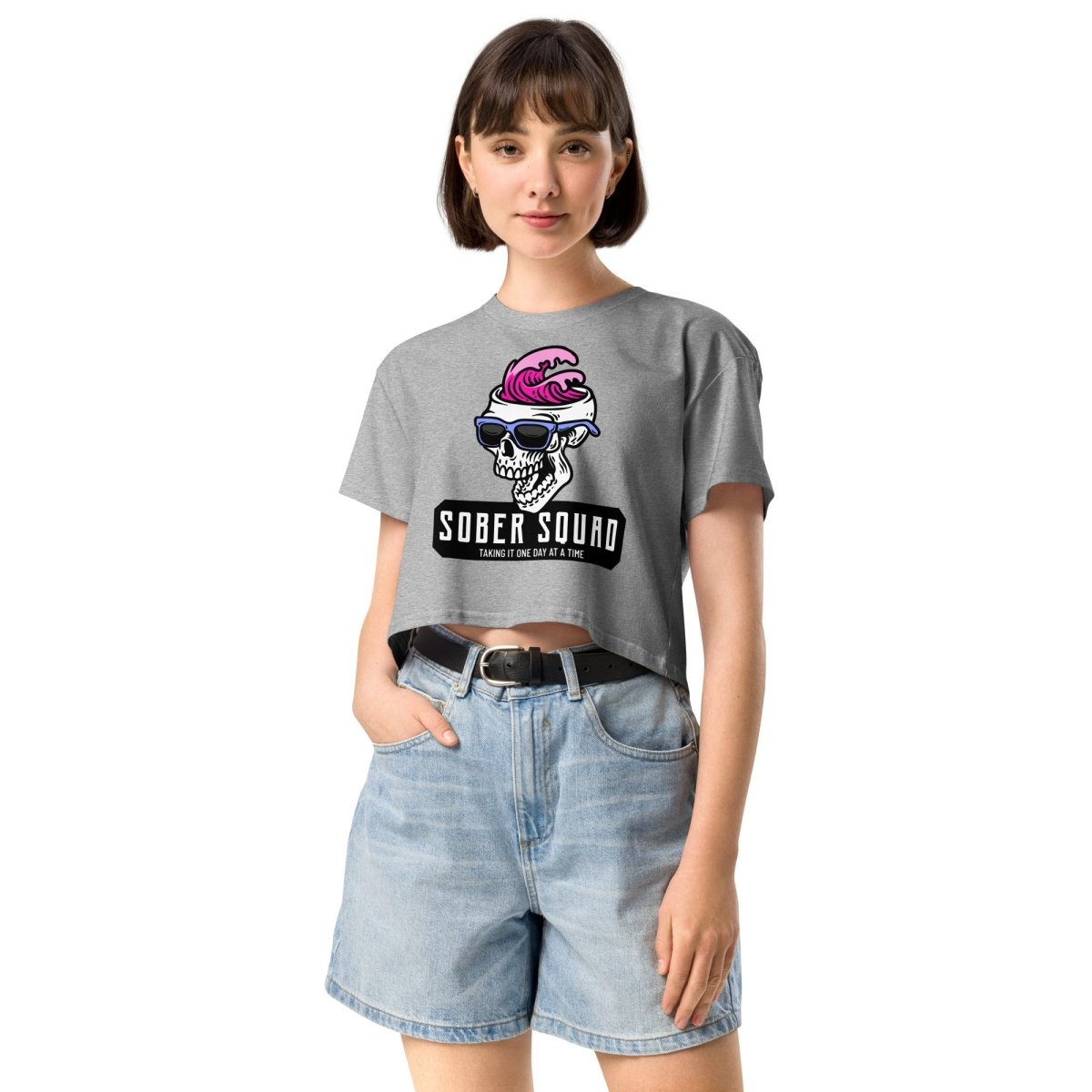 Sober Squad Women's Crop Top - Sexy Short Sleeve Workout Shirt for Yoga, Gym & Running - Trendy Athletic Tops for Women