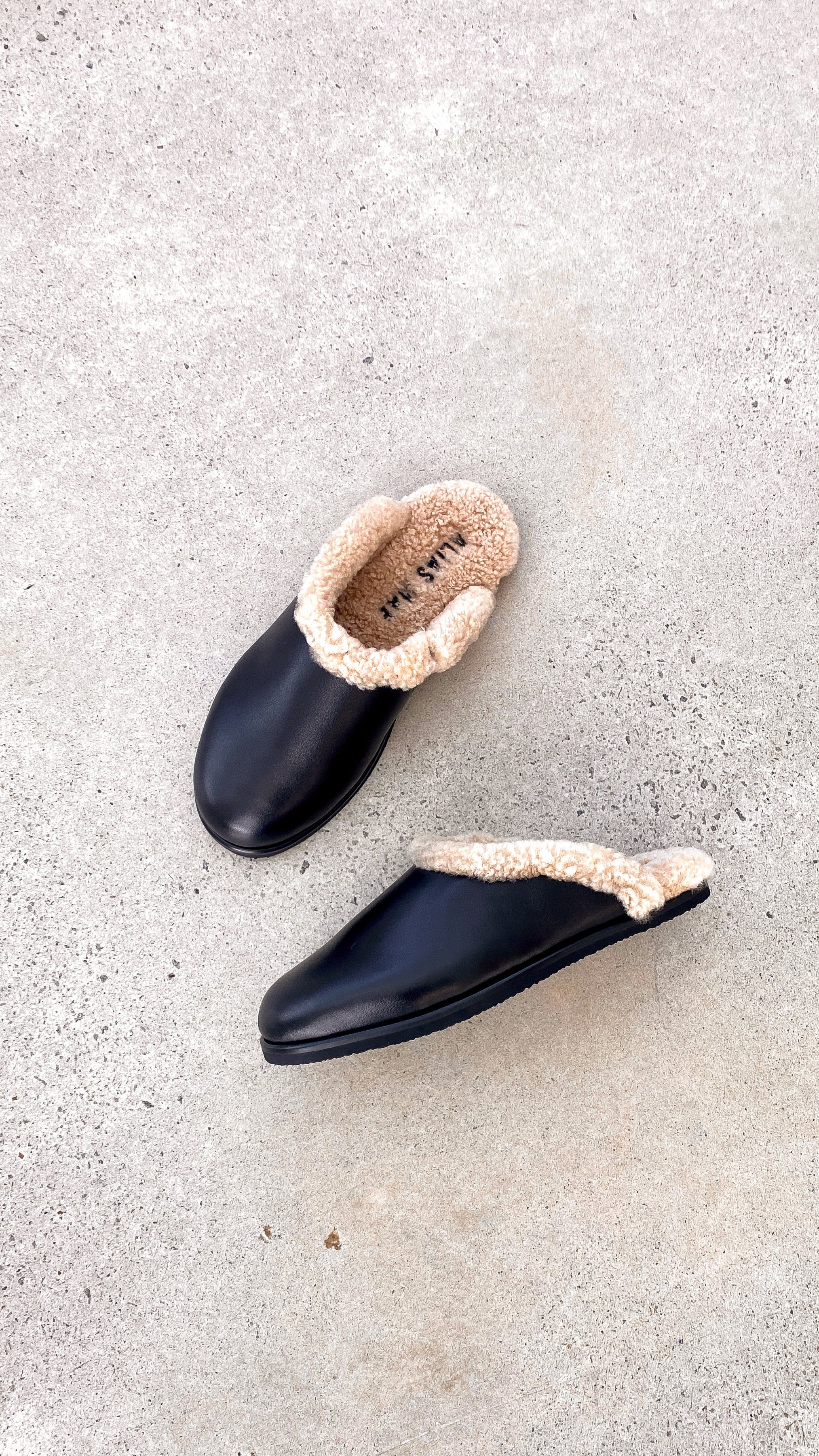 Alias Mae Ferris Slide Black Shearling Slippers - Cozy Winter Indoor/Outdoor House Shoes for Women