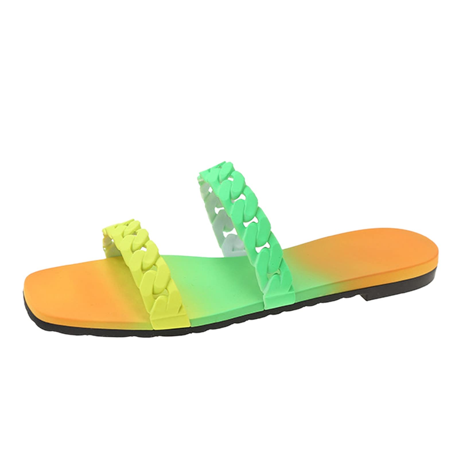 Women's Snakeskin Heel Sandals - Fashionable Rainbow Summer Beach Slippers with Chain Detail, Flat Comfort for Spring & Summer Wear | Perfect for Beach Outings, Casual Walks & Vacation Style