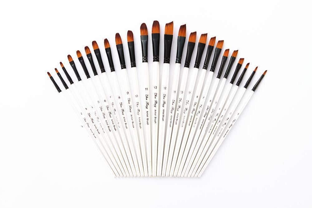12-Piece Stick Watercolor Brush Set - Professional Paint Brushes for Oil, Acrylic & Watercolor - Durable Miniature Brushes for Artists, Teens & Kids (White) - Perfect for Canvas Painting, Art Classes & DIY Projects