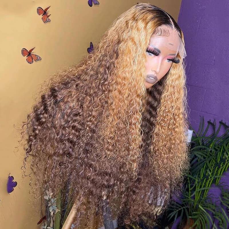 Ombre 1b Honey Blonde Brown Curly