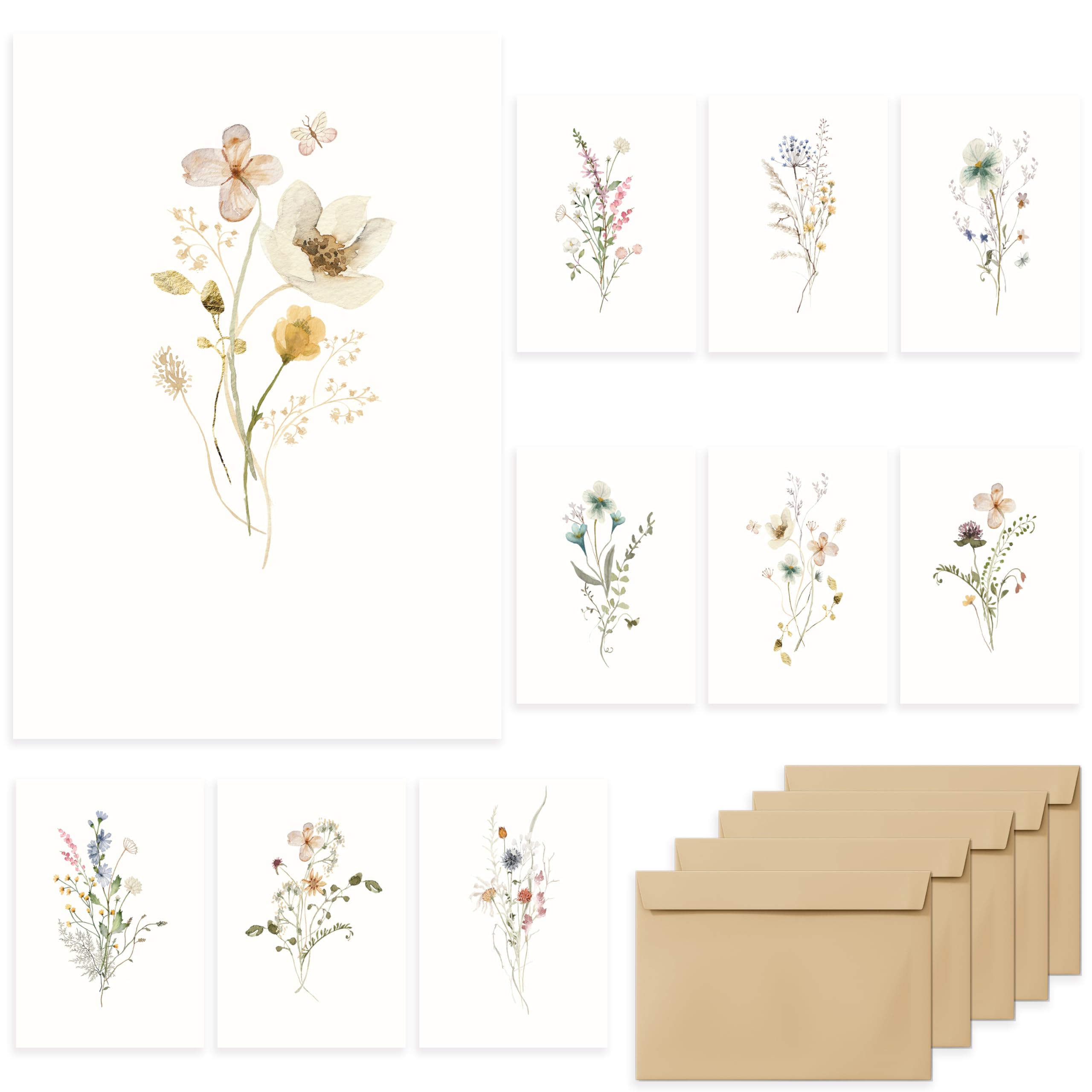 40 Pack Blank Greeting Cards 4x6 Inch - Elegant Floral Design Note Cards with Matching Peel-and-Seal Rustic Envelopes | Perfect for Weddings, Thank You Notes & DIY Crafting