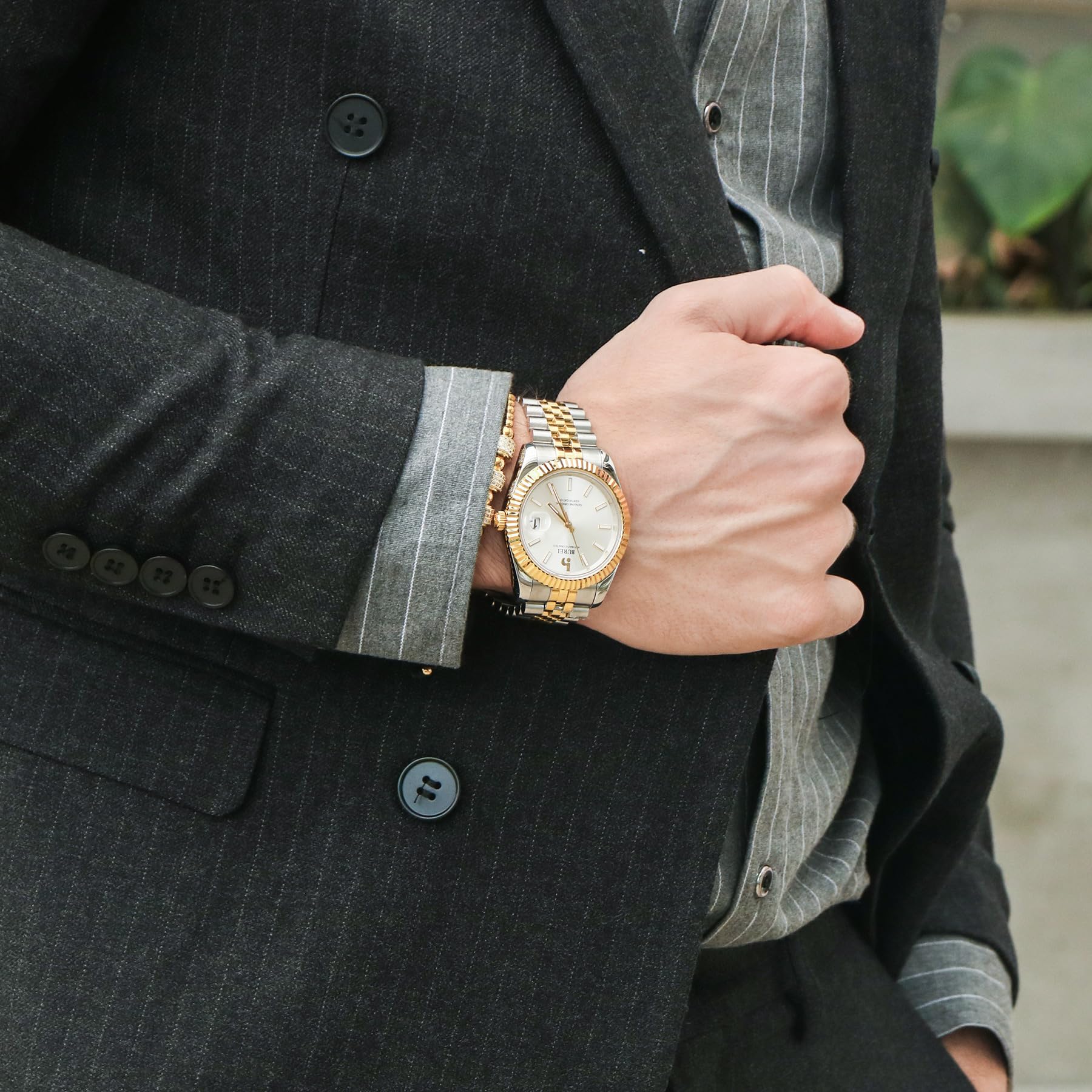 BUREI Men's Automatic Self-Winding Mechanical Watch - Luxury Business Stainless Steel Waterproof Wristwatch for Men - Perfect for Office, Formal Events & Everyday Wear