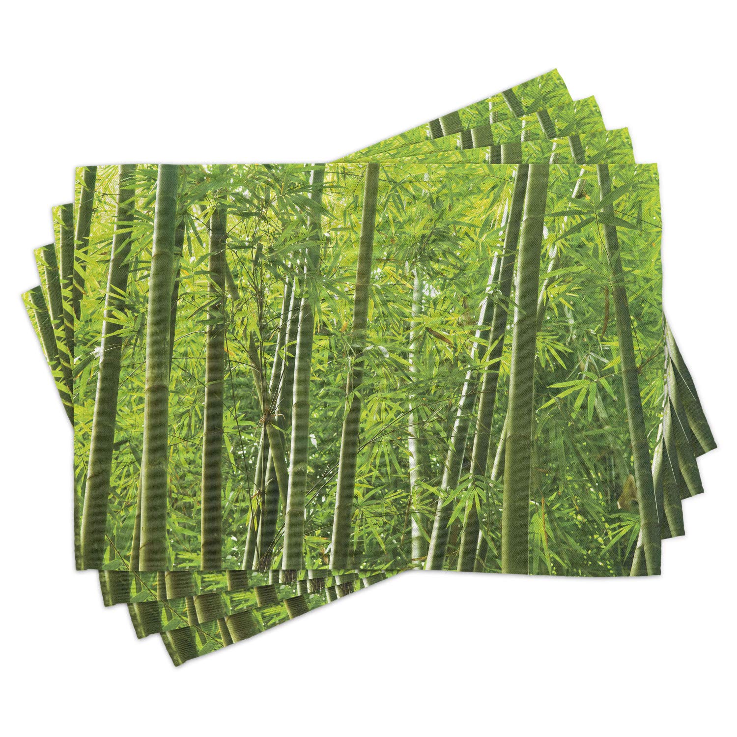 Ambesonne 4-Pack Forest Placemats - Exotic Tropical Leaf Print, Green Nature-Themed Dining Table Mats, Washable Fabric, Standard Size - Perfect for Home Decor, Dinner Parties & Outdoor Picnics
