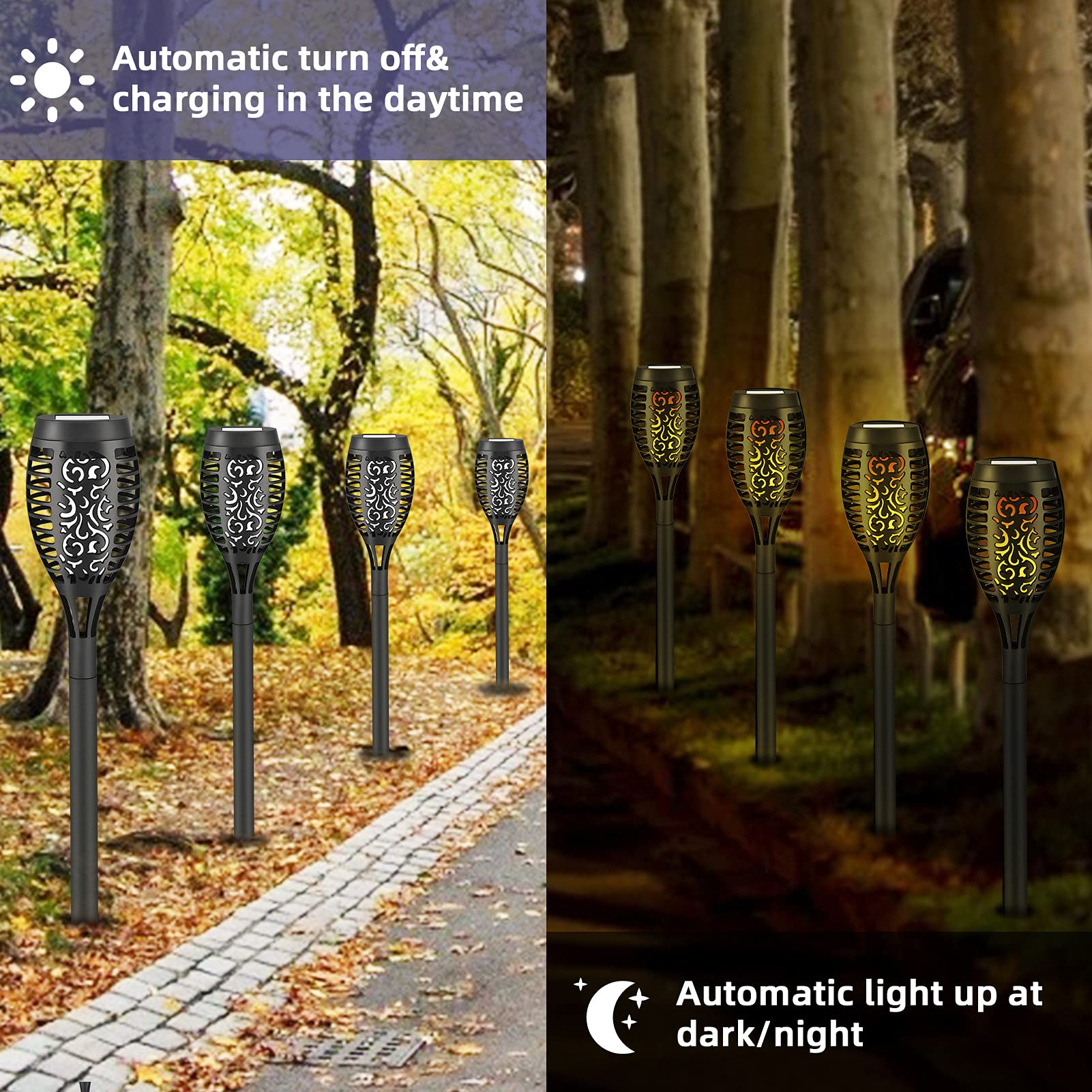 8 Pack Solar Torch Lights with Flickering Flame - Waterproof Outdoor Solar Garden Stake Lights for Yard, Porch & Pathway Decor - Solar Landscape Lighting for Patio, Backyard & Garden Parties (Warm White LED)