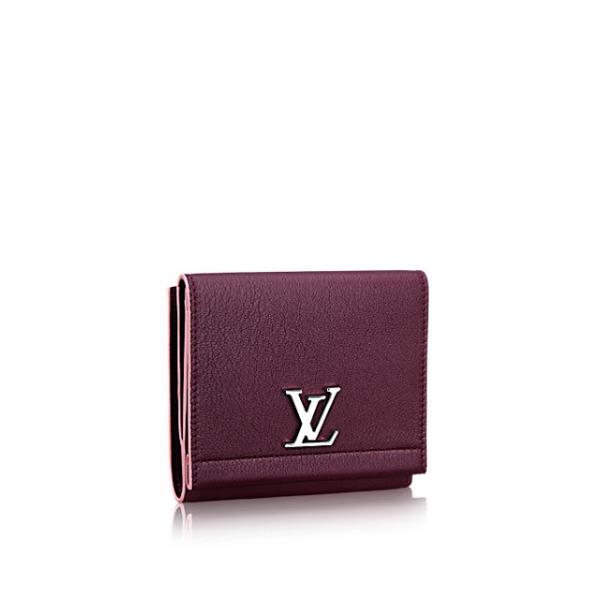 LV LockMe II Compact Wallet in Taurillon Leather - Prune Color | Luxury Women's Wallet for Everyday Use & Travel | Perfect Gift for Fashion Lovers