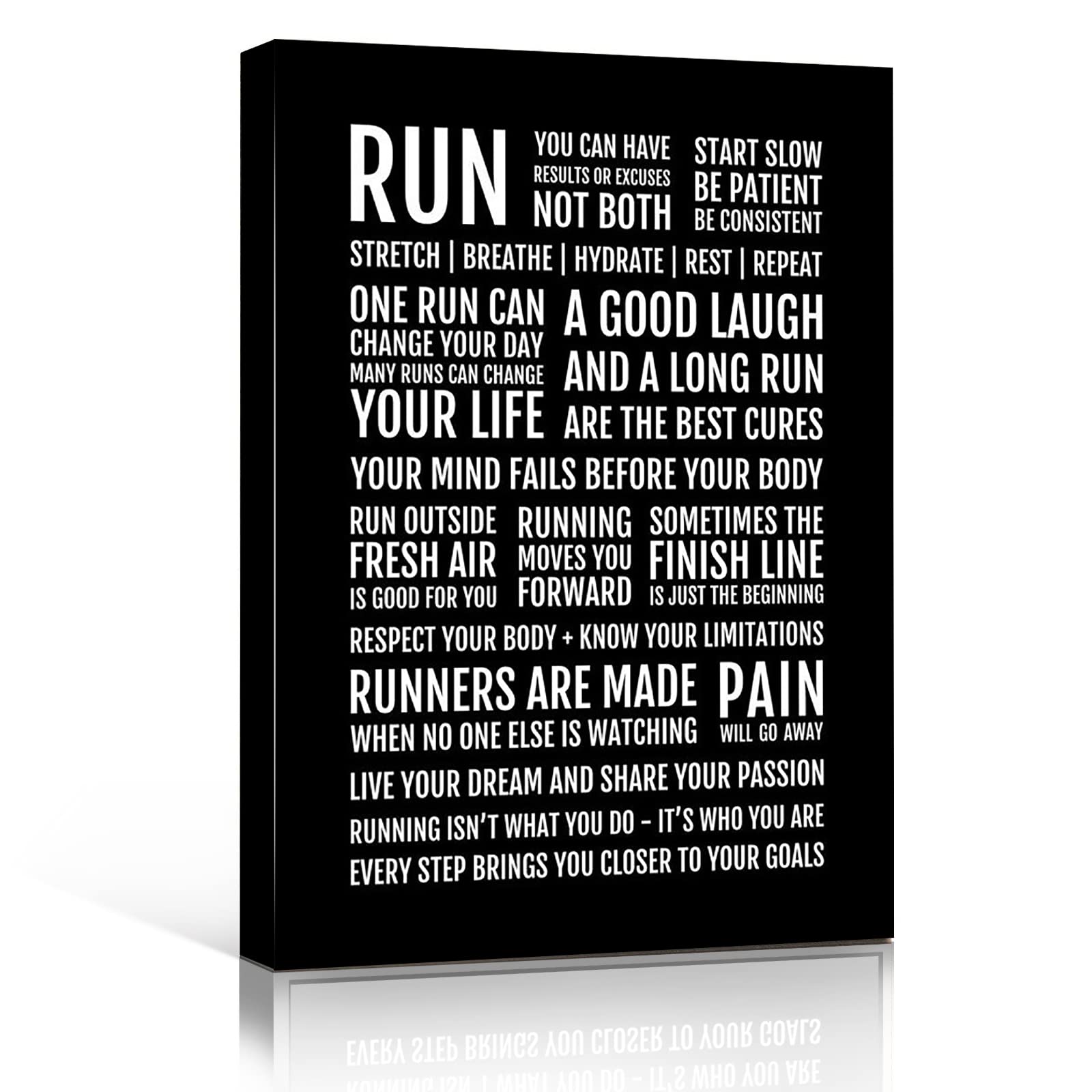 Motivational Running Quotes Framed Canvas Wall Art - 12x16 Inch Modern Office & Bedroom Decor for Women & Men - Perfect for Home, Gym & Work Inspiration