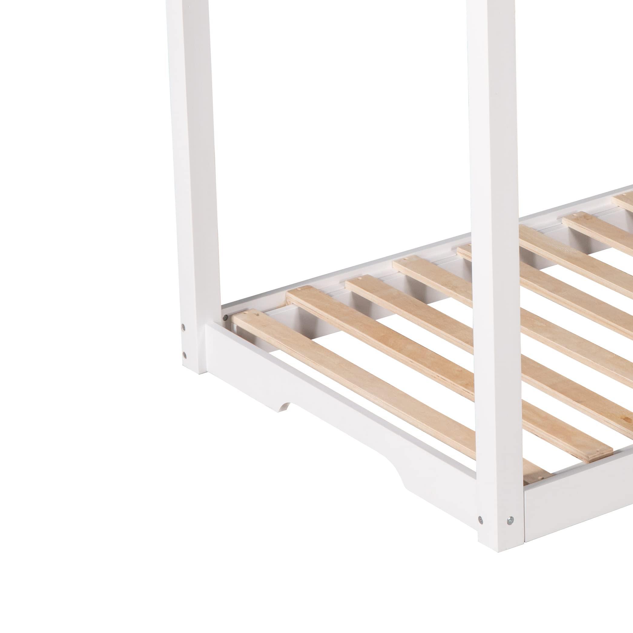 Solid Wood House Bed Frame - Twin XL/King Size Platform Bed with Trundle & Roof Design | Kids Floor Bed with Wood Slats Support | House-Shaped Daybed for Bedroom, Living Room, Playroom & Nursery | Sturdy Wooden Bed Frame for Toddlers & Teens