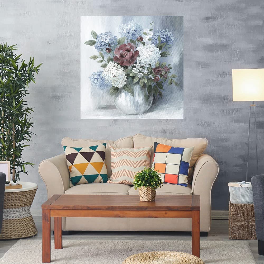 Premium Hydrangea Canvas Wall Art - 22x22 Inch Botanical Floral Print for Bathroom & Bedroom Decor | Handmade Soft Textured Painting by Artist Nan | Perfect for Home, Office & Spa Interior Design
