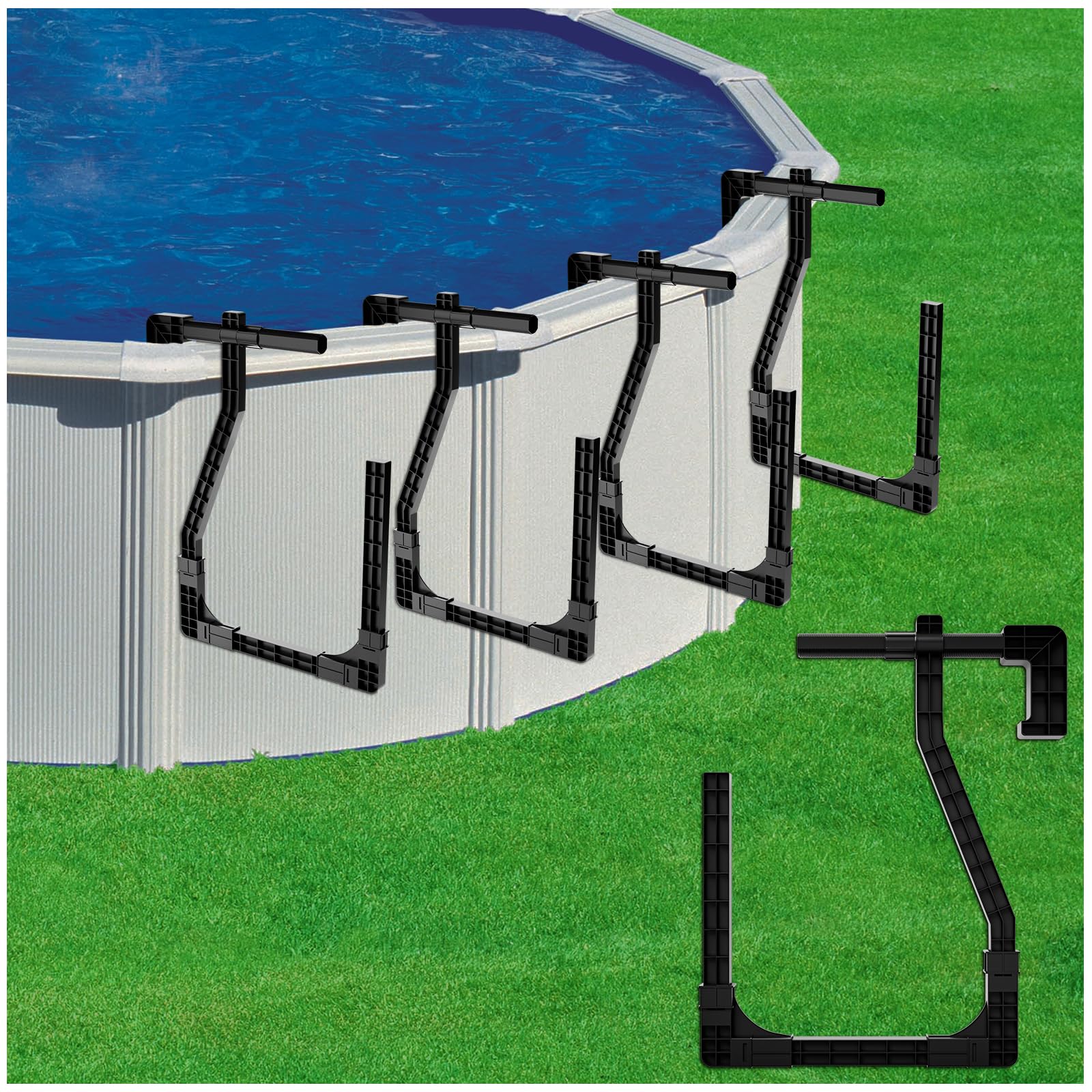 4-Pack Adjustable Black Rectangular Solar Cover Holder for Above Ground Pools - Keeps Solar Blankets Elevated & Protected - Perfect for Backyard, Inground & Oval Pools