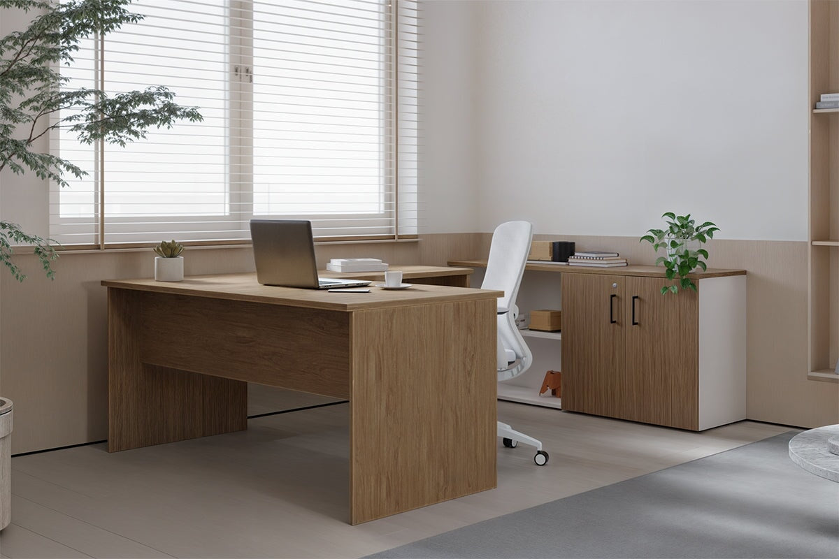 L-Shaped Executive Desk with Uniform Panel & White Carcass - 1600L x 1600W - Perfect for Home Office, Corporate Workspace & Modern Office Decor