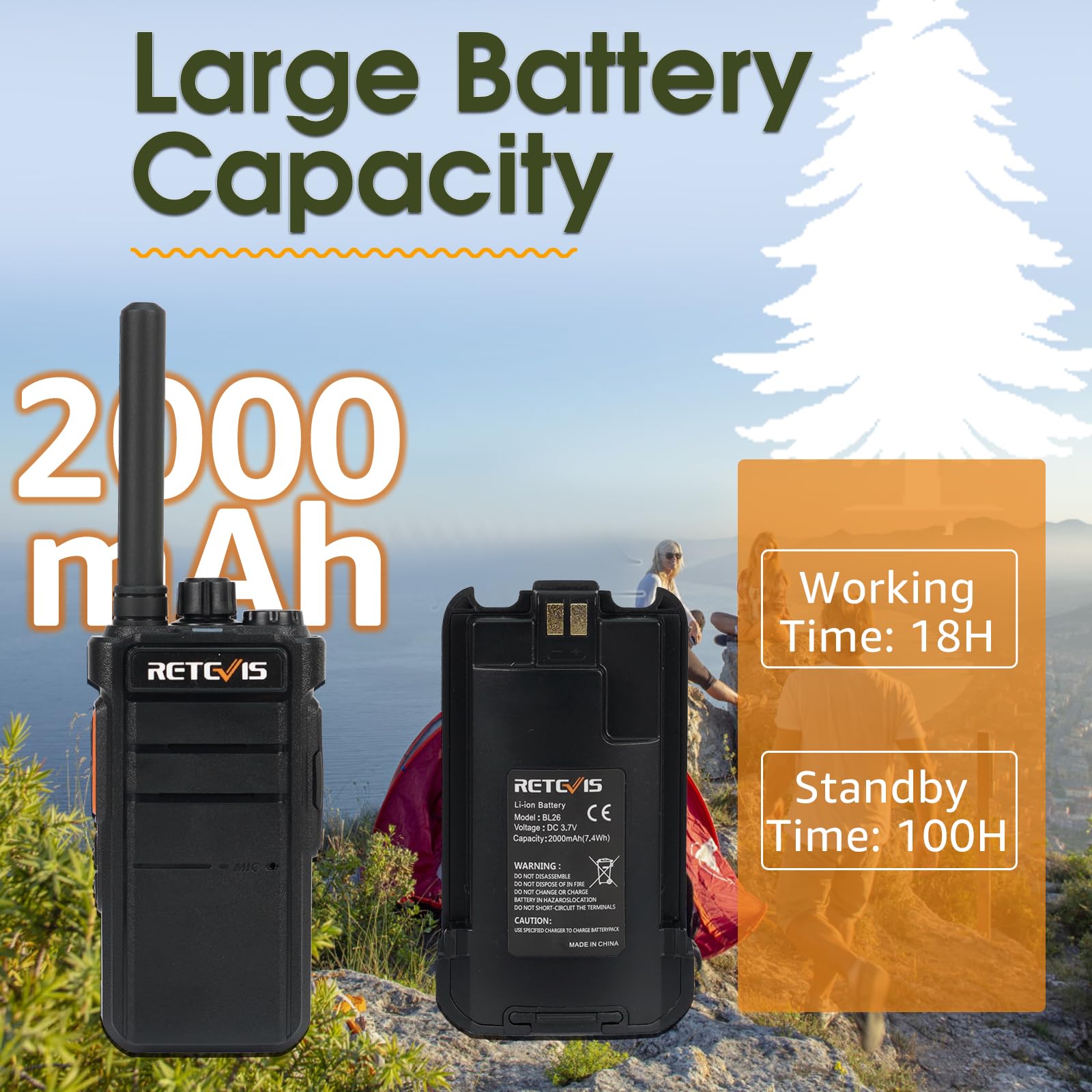 Retevis RB626 Long Range Walkie Talkies - Professional Two-Way Radios with 2000mAh Rechargeable Battery, Hands-Free Operation & Flashlight - Ideal for Vehicle Driving, Hunting, Camping & Outdoor Adventures (2 Pack)
