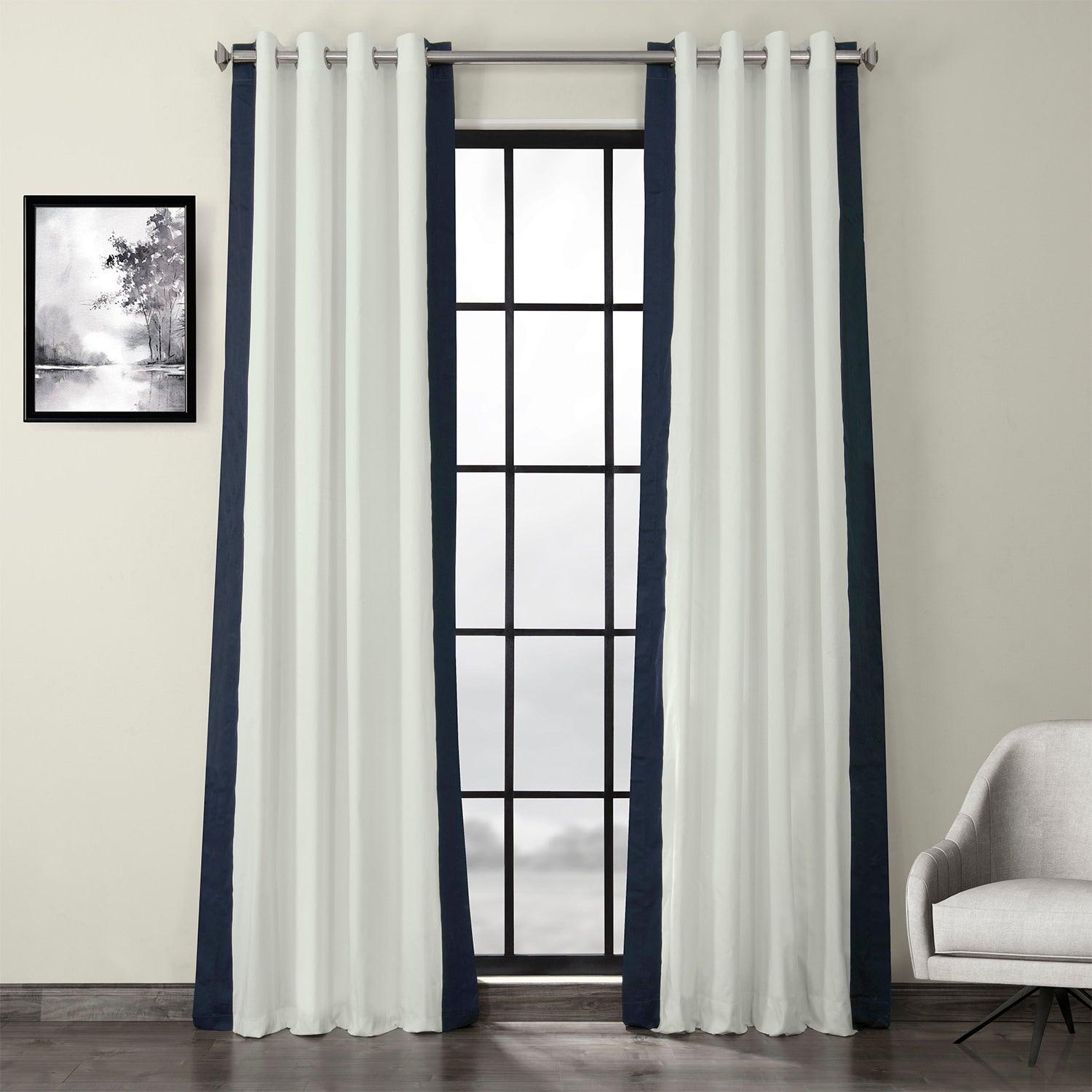 Fresh Popcorn & Polo Navy Bordered Grommet Vertical Printed Cotton Curtains - Elegant Window Treatment for Living Room, Bedroom & Kitchen Decor
