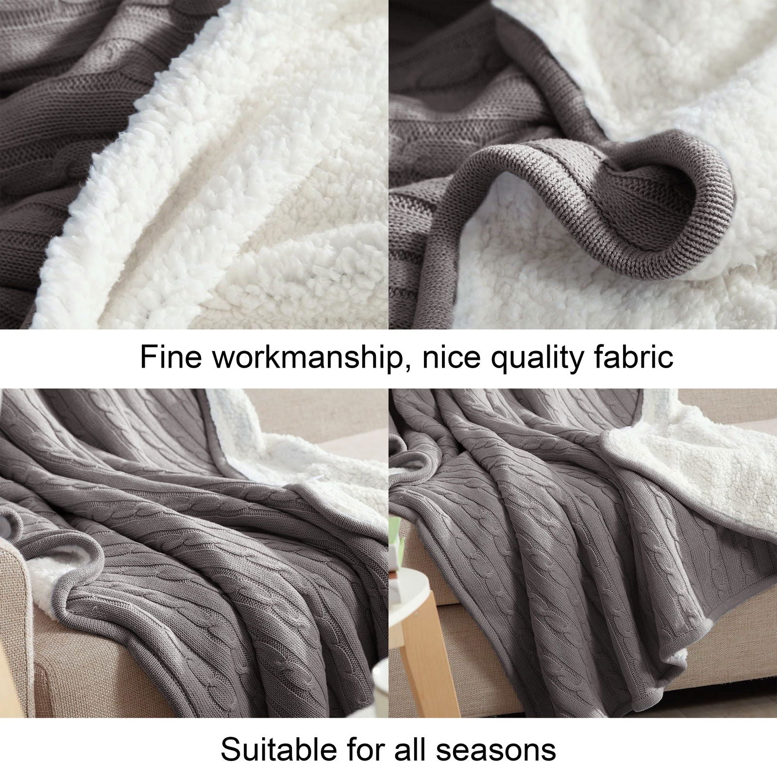 NTBAY Cable Knitted Sherpa Blanket - Ultra Soft & Warm Throw Blanket for Bed, Couch & Travel - Cozy Winter Fleece Blanket for Home, Office & Gifts