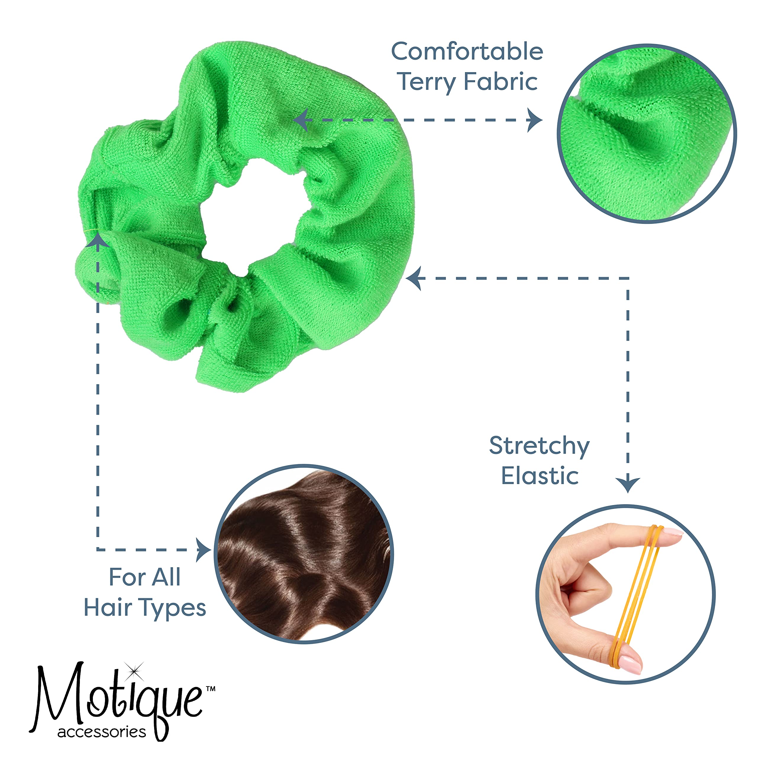 Set of 2 Terry Hair Scrunchies - Neon Green Hair Ties for Workouts, Yoga, and Everyday Style
