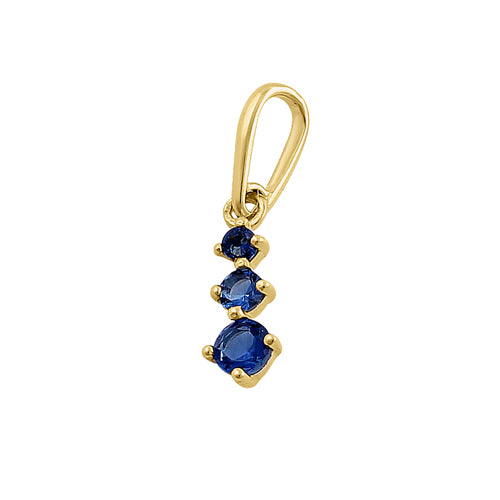 14K Yellow Gold Triple Round Blue Sapphire & CZ Pendant Necklace for Women - Elegant Jewelry Gift for Birthday, Anniversary & Special Occasions