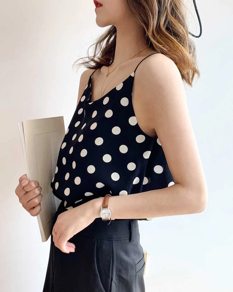 Polka Dot Silk Camisole for Women - Elegant Sleeveless Blouse for Summer, Party & Date Night | Soft Breathable Fabric for Comfortable Wear