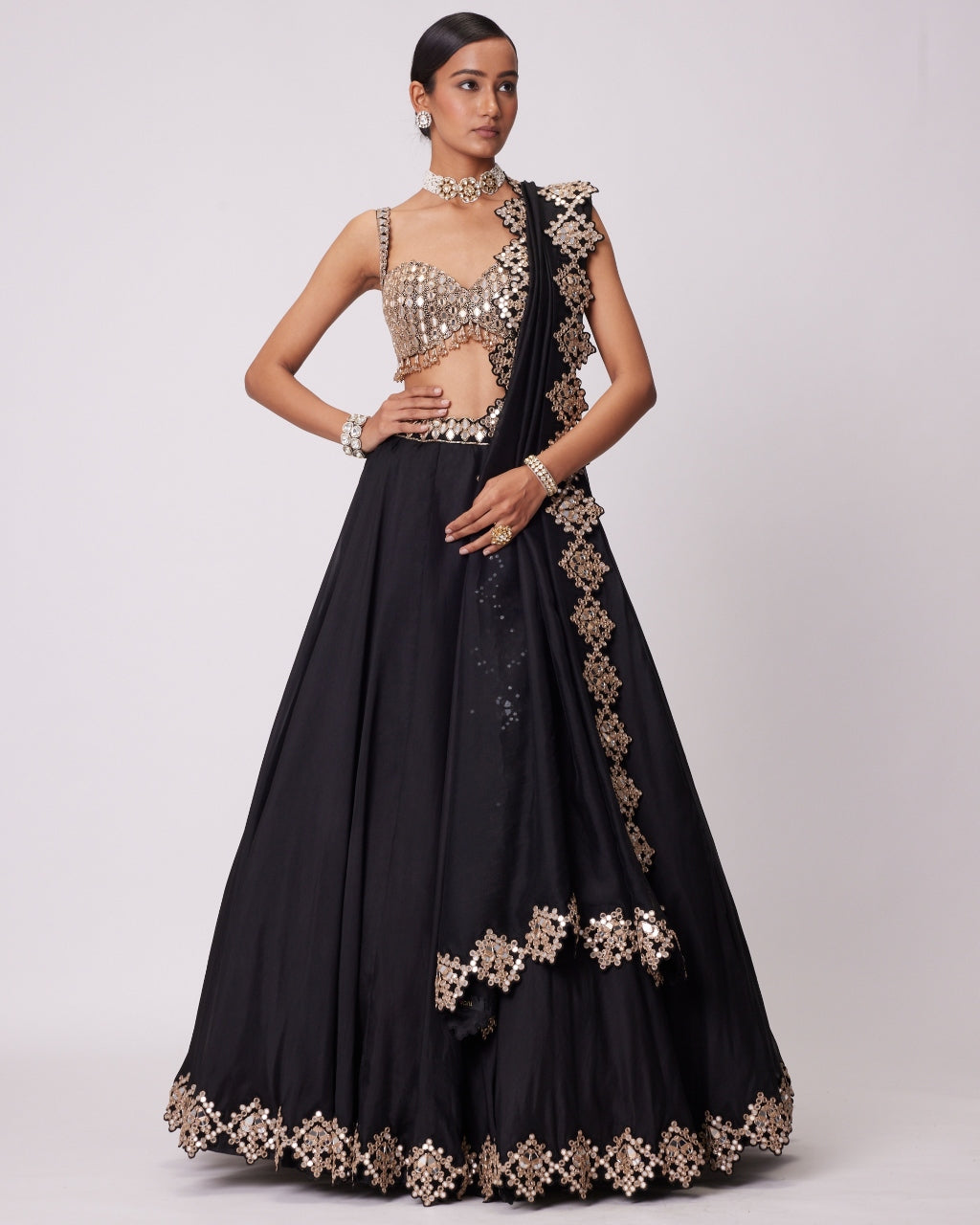 Elegant Black Organza Lehenga Set for Women - Traditional Indian Bridal Wear for Weddings, Festivals & Special Occasions