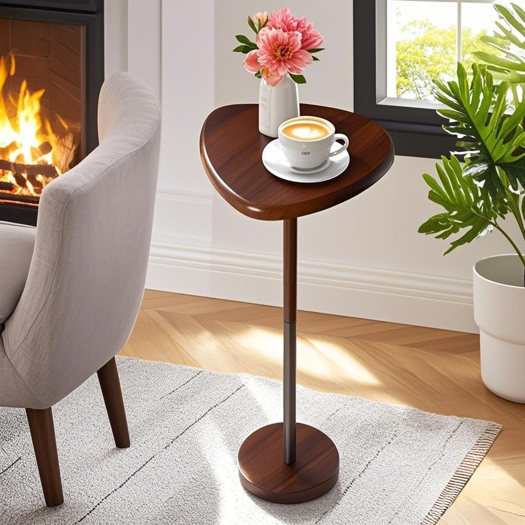 **Brown Metal Martini Drink Table - Pedestal Side Table for Living Room, Small Space Accent Table - Perfect for Cocktails, Coffee & Home Decor**