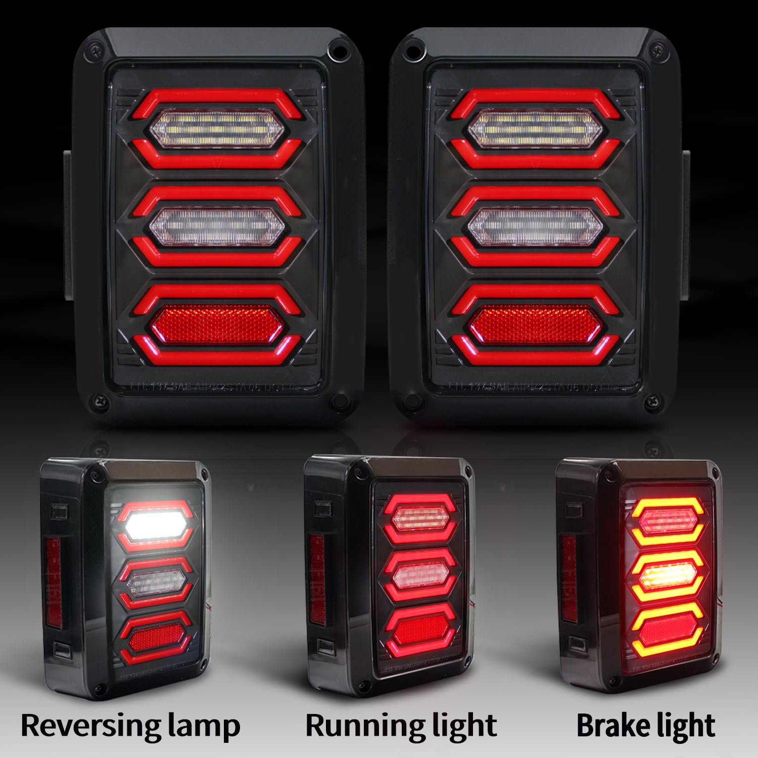 Wrangler JK LED Tail Lights - Black with Clear Lens | Compatible with 2007-2018 Jeep Wrangler JK | Brake Lights, Reverse Lights & DRL | Upgrade for Off-Road & Night Driving Safety