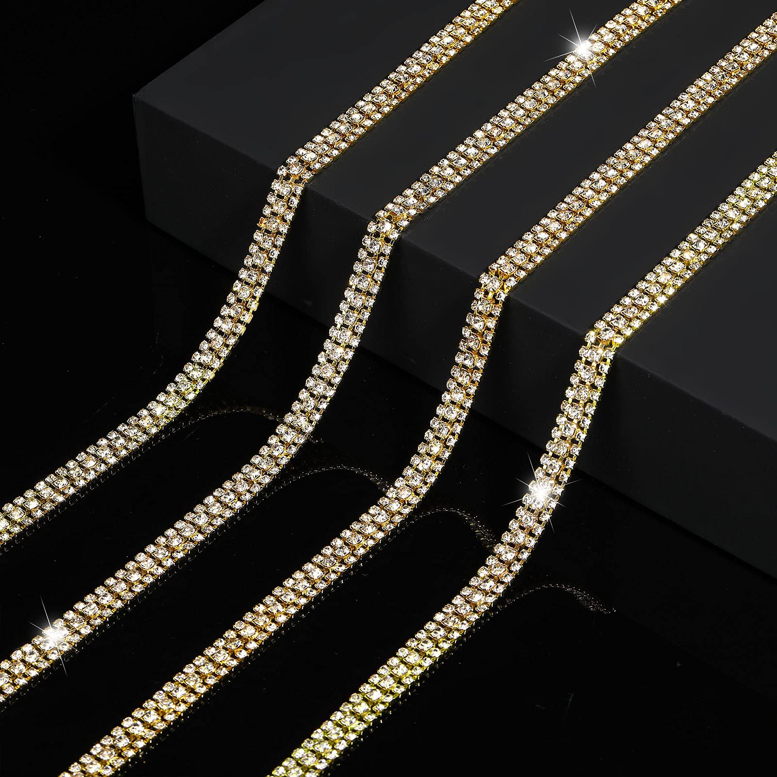 Hicarer 3 Rows Crystal Rhinestone Chain Strips for Sewing, DIY Crafts, Wedding Decor, Jewelry Making - Perfect for Bridal Accessories, Costume Embellishment, and Home Decoration