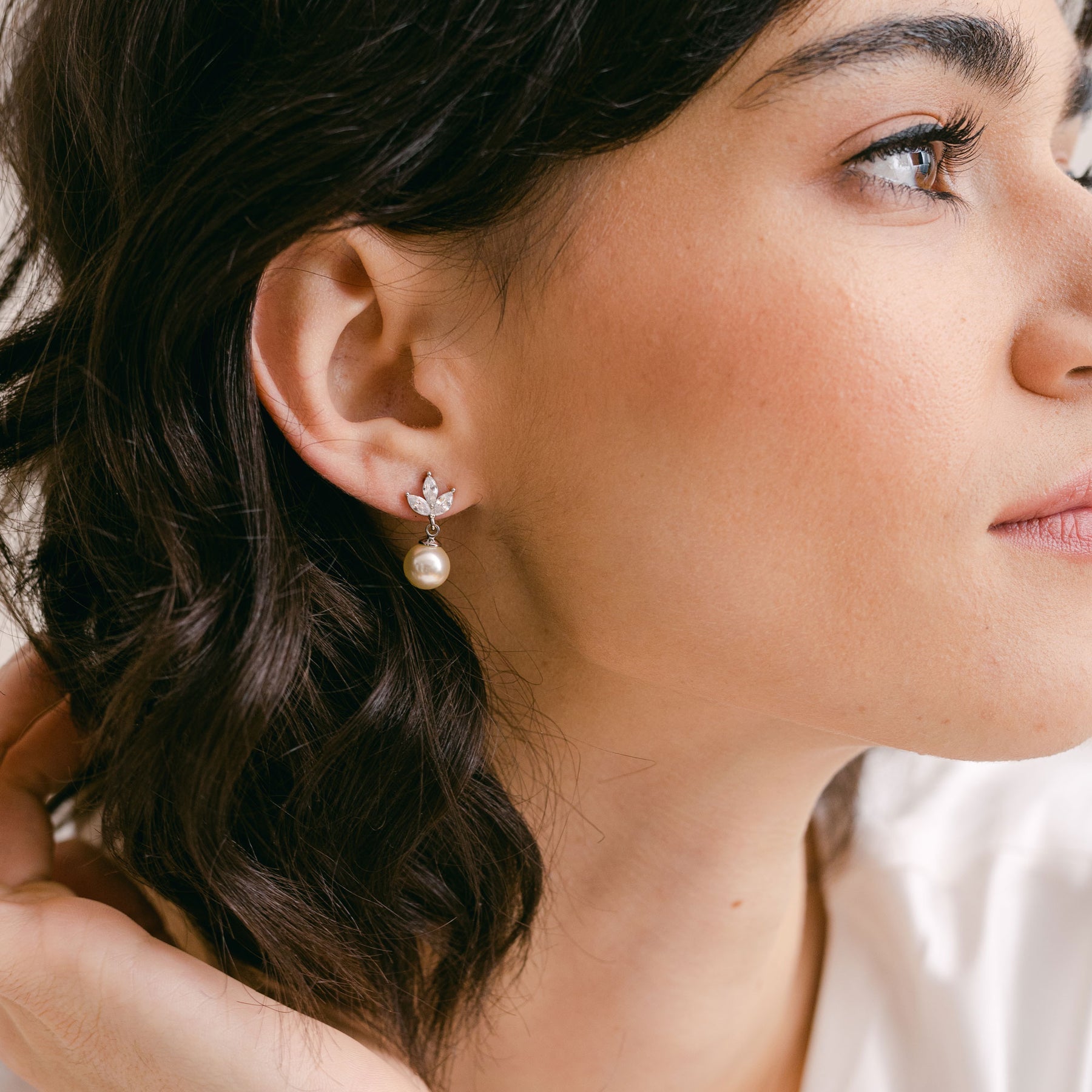Romy Navette Pearl Drop Earrings and Necklace Set in Sterling Silver | Elegant Jewelry for Women | Perfect for Weddings, Parties & Special Occasions