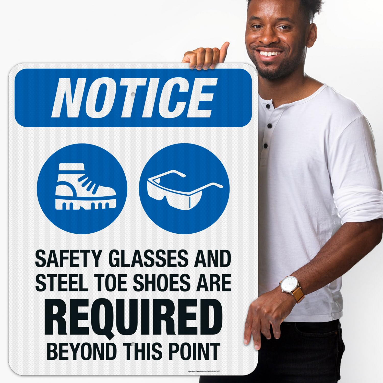 OSHA Safety Sign - 'Safety Glasses & Steel Toe Shoes Required Beyond This Point' - 24x30 Inches, 3M EGP Reflective .080 Aluminum, Fade Resistant for Indoor/Outdoor Use - Made in USA - Perfect for Construction Sites, Warehouses & Industrial Areas