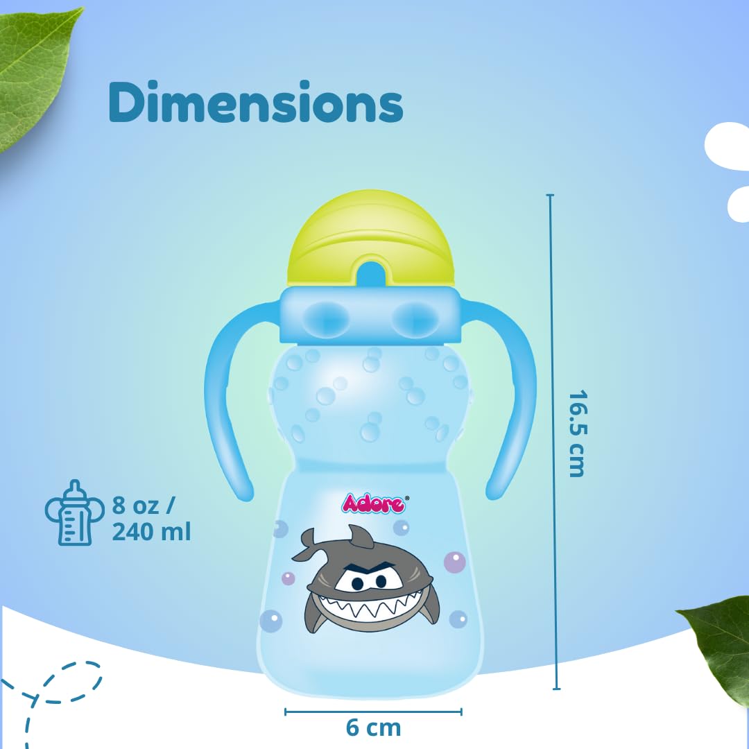 Adore Zing Twin Handle Straw Cup - BPA Free Baby Water Bottle for Kids & Toddlers | 300ml Leak Proof Plastic Straw Sipper for Boys & Girls | Perfect for Daycare, Travel & Outdoor Activities (Blue)