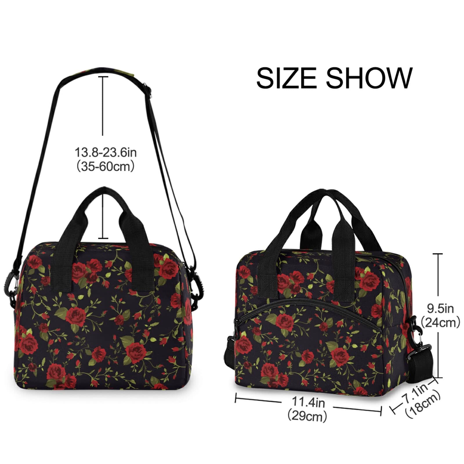 ALAZA Insulated Lunch Box with Shoulder Strap - 19-Can (12.5L) Capacity, Reusable Cooler Bag for Women & Men - Perfect for Work, Picnics, School & Outdoor Activities - Red Rose Floral Design