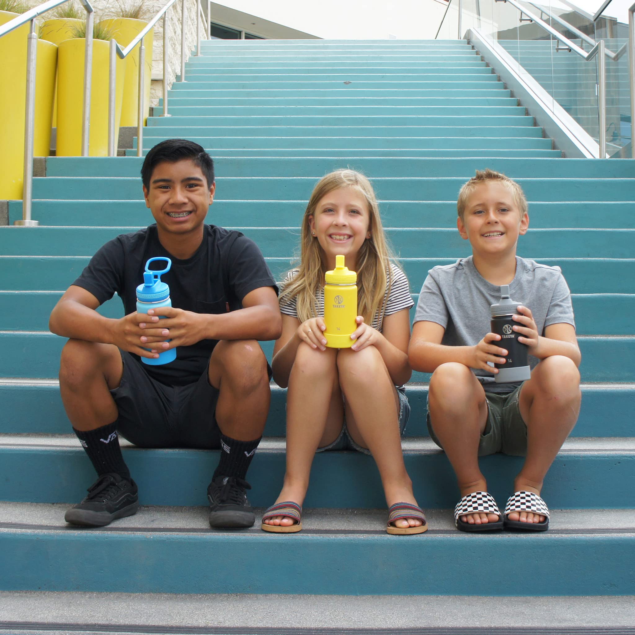 Takeya Actives Kids 14 oz Vacuum Insulated Stainless Steel Water Bottle with Straw Lid, Leak Proof & BPA Free, Atlantic Blue - Perfect for School, Sports & Outdoor Activities