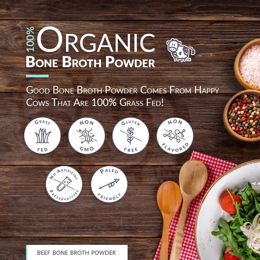 Organic Bone Broth Collagen Protein Powder - Grass-Fed, Keto & Paleo Friendly (2LB / 907g) for Gut Health, Joint Support & Skin Care