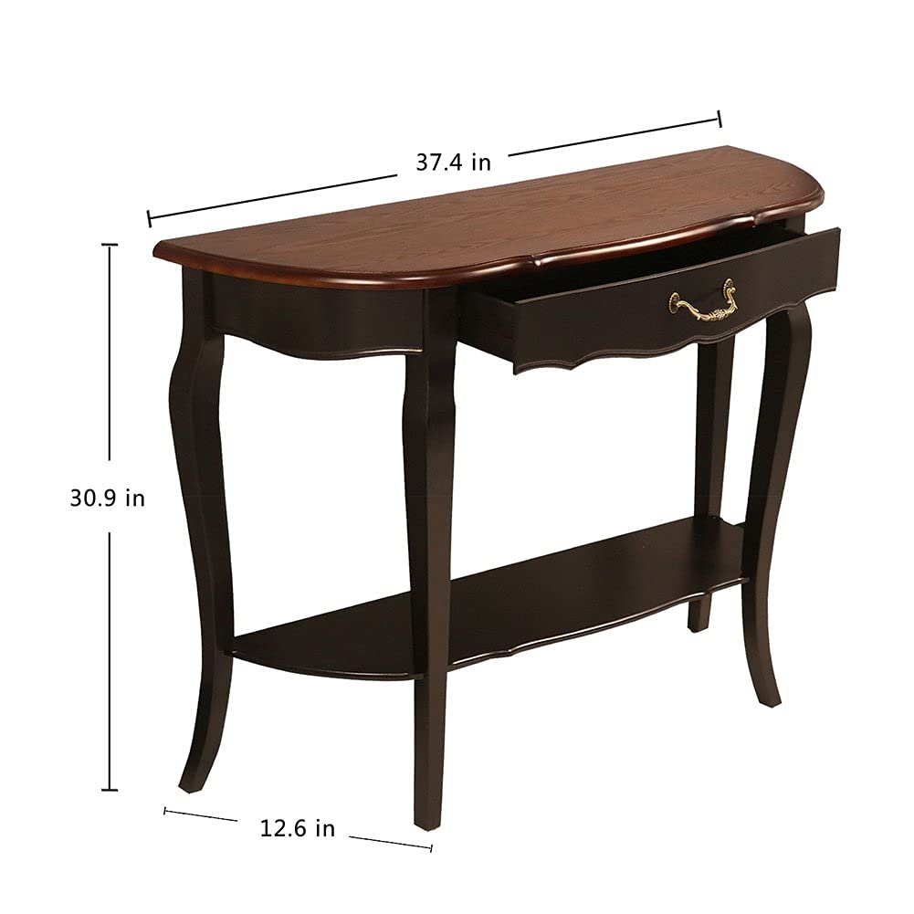 Attractive Ash Wood Console Table with Curved Legs & Drawers - Sofa Table, Hall Table, Accent Table - Perfect for Living Room, Entryway & Home Decor (Brown)