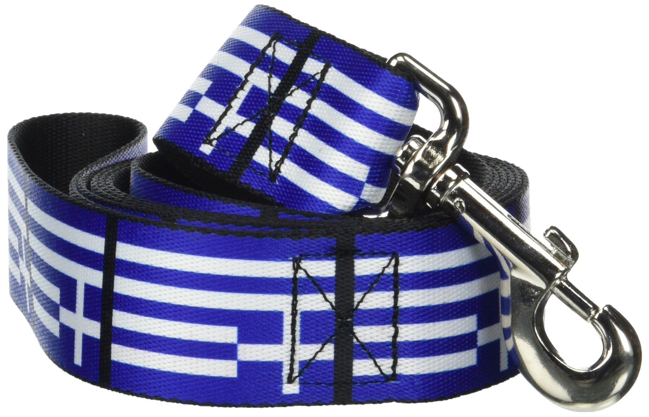 Buckle-Down Greece Flag Pet Leash - 6 Feet Long, 1.5 Inches Wide - Durable Dog Walking Leash for Patriotic Pets - Perfect for Daily Walks, Hiking & Outdoor Adventures