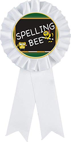 Spelling Bee White Rosette Ribbon Award - 1st Place Winner Trophy Prize for Academic Competitions, School Events & Spelling Contests