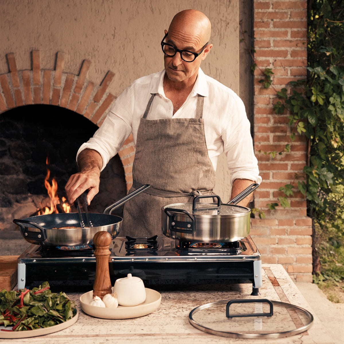 Stanley Tucci™ Premium 4-Piece Stainless Steel & Ceramic Nonstick Cookware Set with Free Tucci Cookbook – Perfect for Home Chefs & Gourmet Cooking