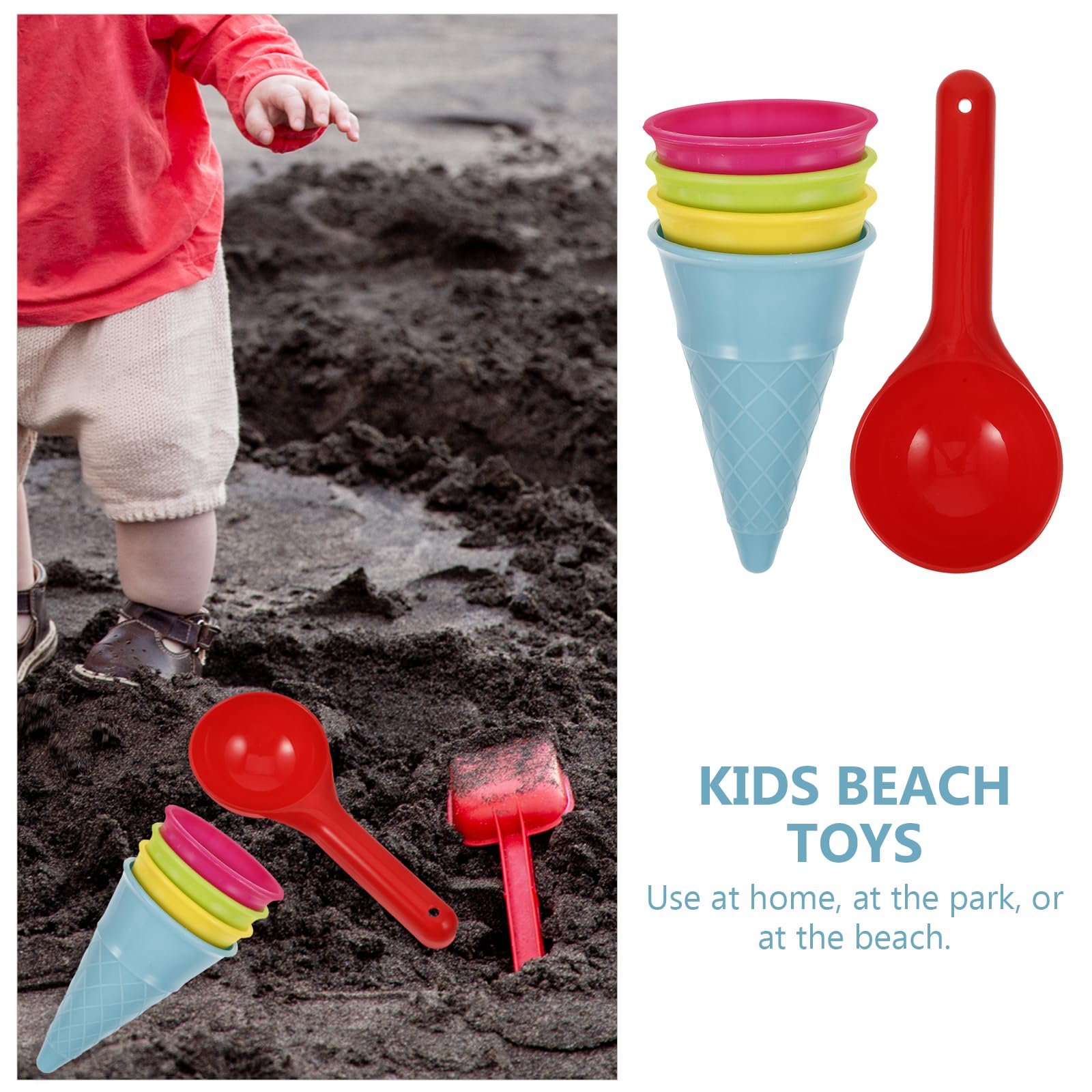 Kisangel 5-Piece Plastic Ice Cream Cone Set - Sand Play Toys for Kids, Beach Sandbox Toys, Pretend Play Ice Cream Cups - Perfect for Outdoor Play, Birthday Parties & Summer Activities