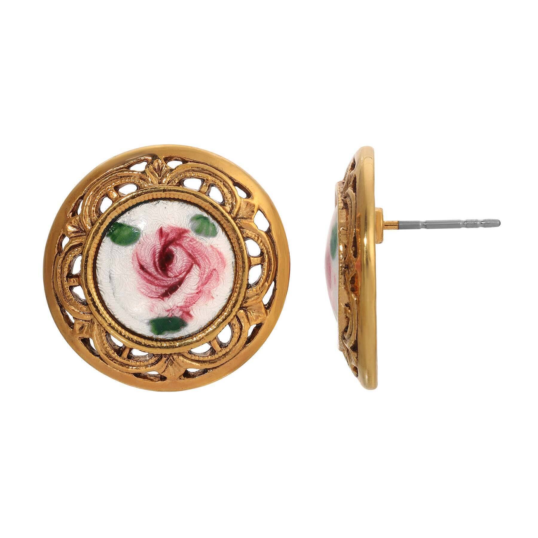 1928 Artisan Pink Rosebud Round Stud Earrings - Vintage Floral Jewelry for Women, Gift for Her - Perfect for Weddings, Parties & Everyday Wear