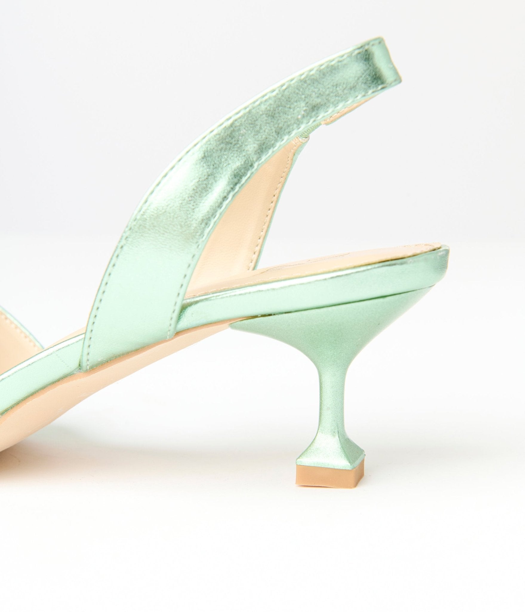 Metallic Light Green Slingback Kitten Heels for Women - Comfortable Low Block Heel Sandals for Wedding, Party & Office Wear