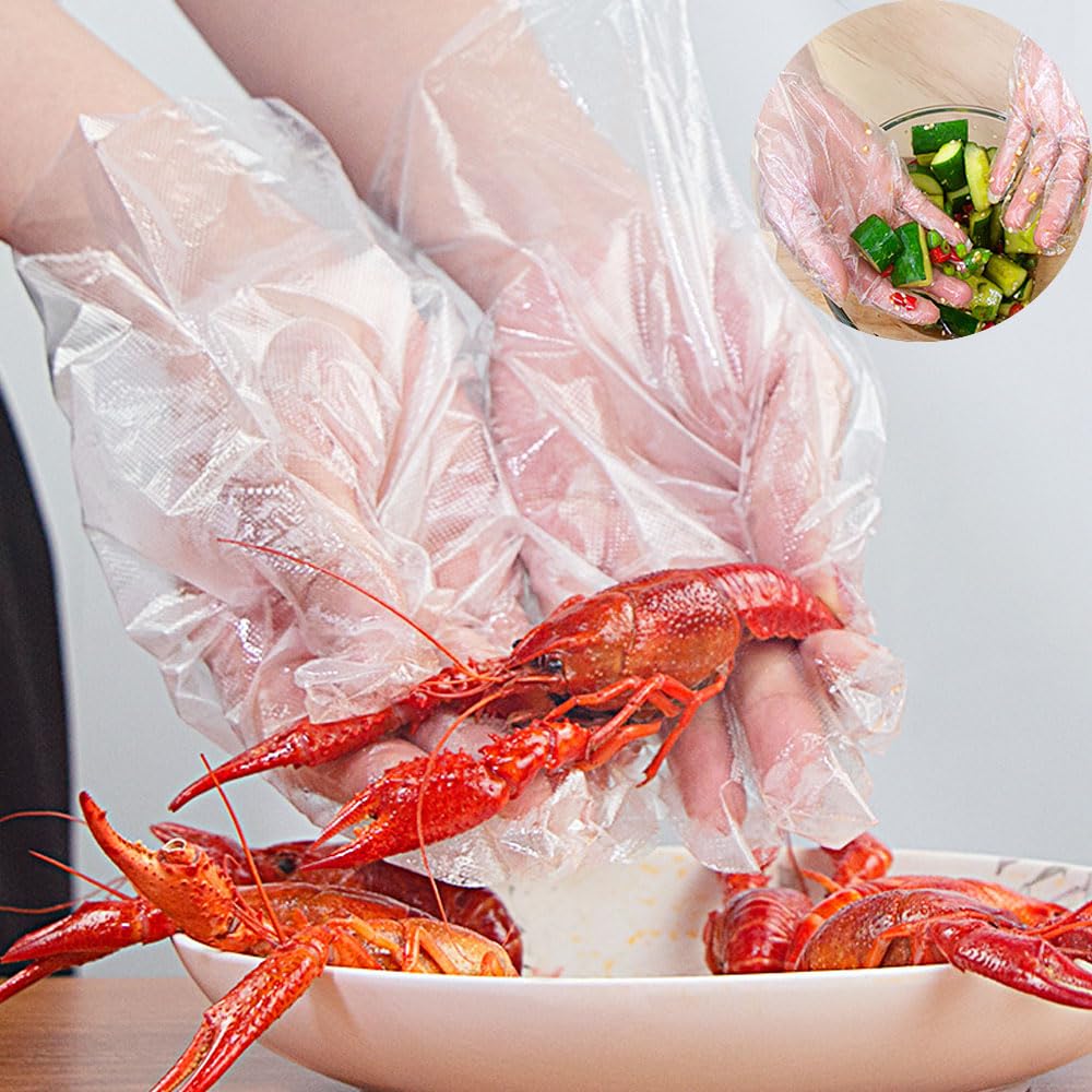 1000 PCS Disposable Food Prep Gloves - Plastic Food Safe Gloves for Kitchen Cooking, Cleaning, Crafting & Hair Dyeing | Transparent, Latex-Free & Bulk Pack (Great for Restaurants, Bakeries & Home Use)